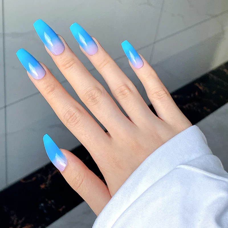 Hot sales Full Cover French gradient Machine Nails Press On Coffin nail tips nail art design