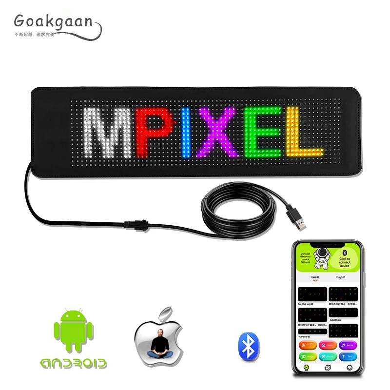 Mini LED Sign 5V USB Scrolling LED Sign Bluetooth APP Control DIY Text Pattern Flexible LED Sign For Concert Store Party Car