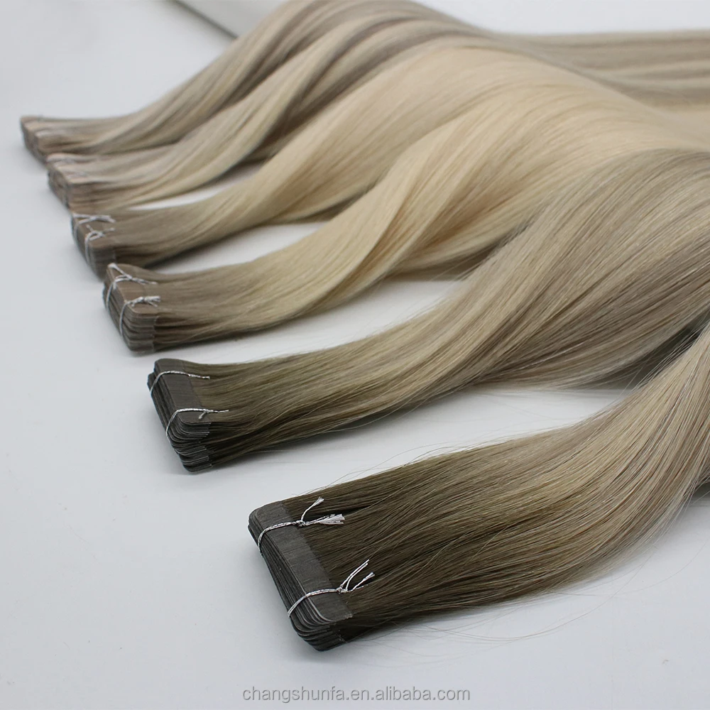 Changshunfa Real Tape In Russian Human Hair Extensions Remy Virgin Slim Invisible Skin Weft 8-30 Inches Hair Extensions
