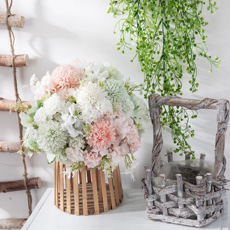 MW66668 Cheap Artificial Flower Dandelion Bulb MINI Bouquet Hydrangea Small Handle for DIY Event Centerpieces