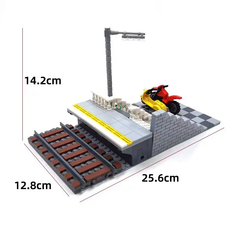 City train track series/MOC building blocks for railway station/street lights motorcycle bicycle stairs(PA00391)