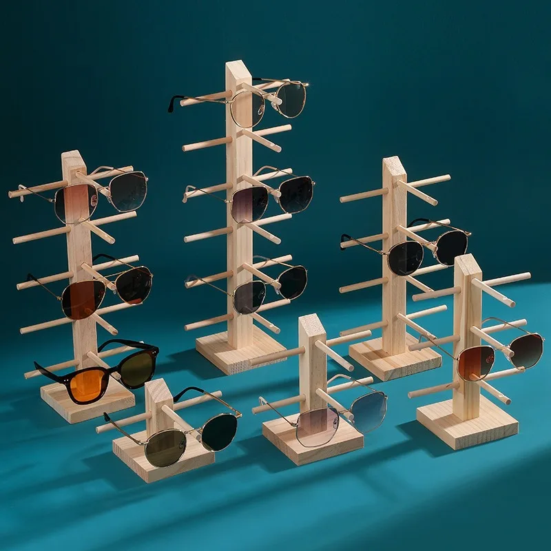 8 Pair Natural Wood Glasses Optical Eyewear Organizer Display Stand Rack