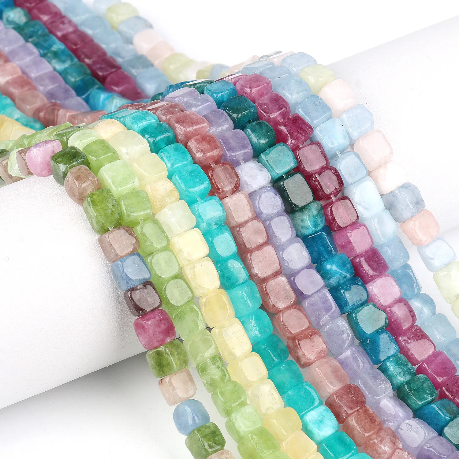 2023 8MM Square Tourmaline Jade Semi-finished Citrine Aquamarine Square Beads Handmade Necklace DIY Loose Beads