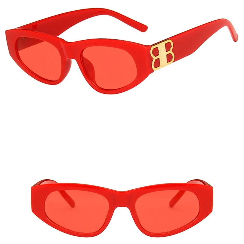 Trending Gold Color Double 8 Shape Frame Triangular Cat Eye Sunglasses Unisex Girls Sunglasses Latest Fashion