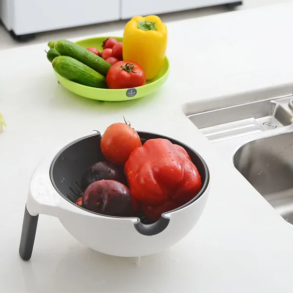 kitchen plastic colander and bowl with handle for washing fruit and vegetable