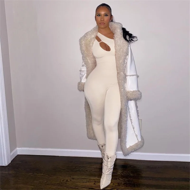 Solid Unique Cut Out Jumpsuit Women Sexy Fashion Long Sleeve Cleavage Zipper Body-Shaping Rompers Streetwear Overall 2022