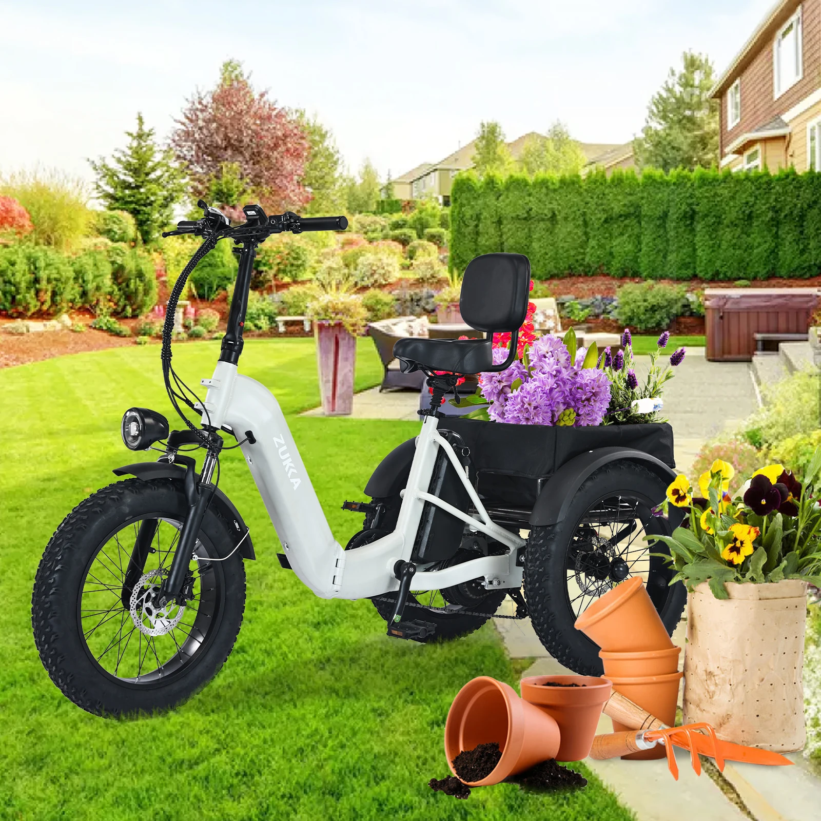 ZUKKA Fat Tire Foldable Rear Drive 48V500W Electric 3 Wheel Tricycle With Dual Battery 48V13A Lithium Battery Tricycles