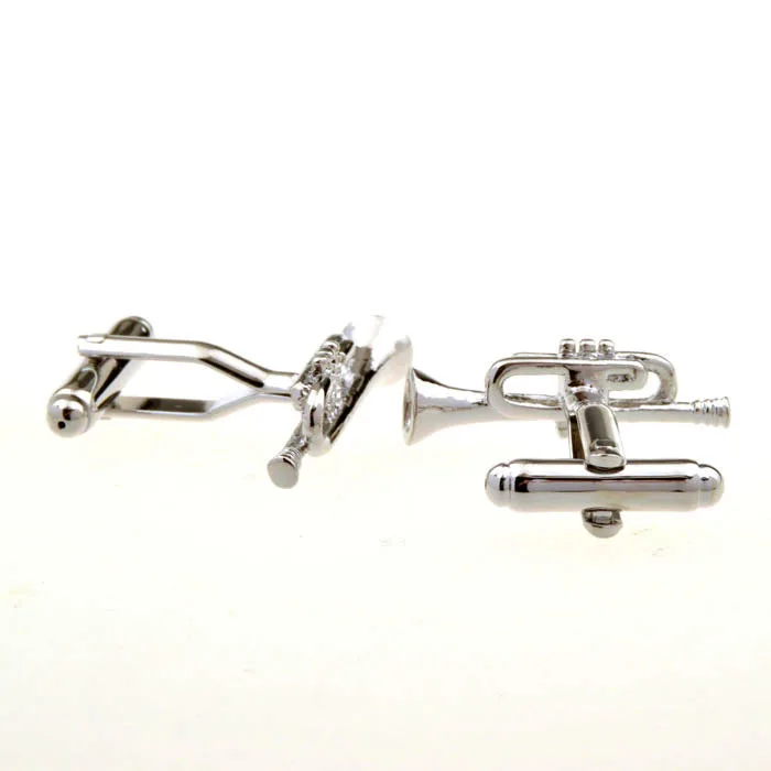 Boutique Gold and Steel Color Trumpet Shape Cuff links Tie Clips Men Unisex Anniversary Engagement Shirt Formal Wear Accessories