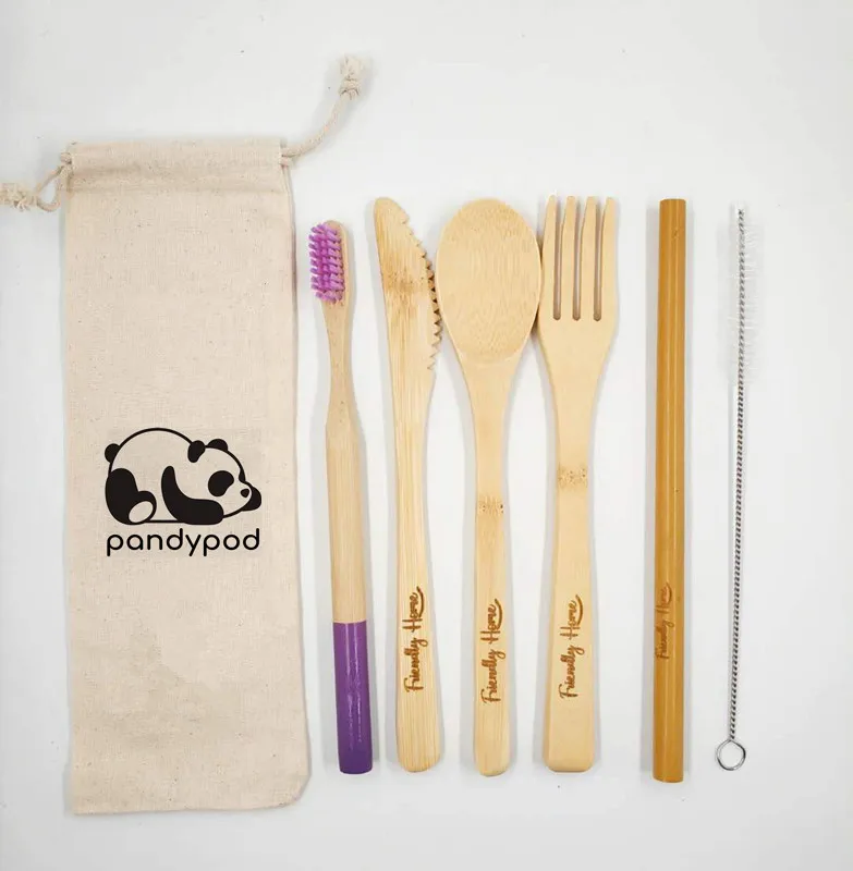bamboo cutlery set Wholesale Custom LOGO Bamboo Kitchen Spoon Knife Set Fork Cutlery