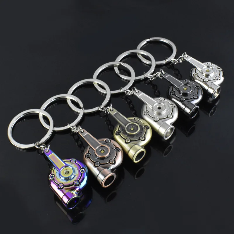 Customized Logo Turbo Keychain Sleeve Bearing Spinning Auto Part Model Turbine Turbocharger Key Chain Ring Keyfob Keyring