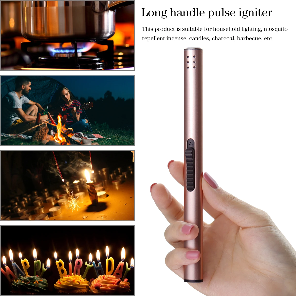 Luxury Matt Black Custom Long Candle Lighters Mini Gas Torch  Cigrate Lighter Cigarette Refill for Candles with Logo