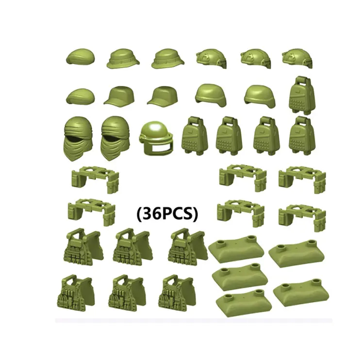 MOC Equipment Set Helmet Armor Sandbag World War II Soldier Accessories Army Military Weapon Bag ww2 Bricks Helmets