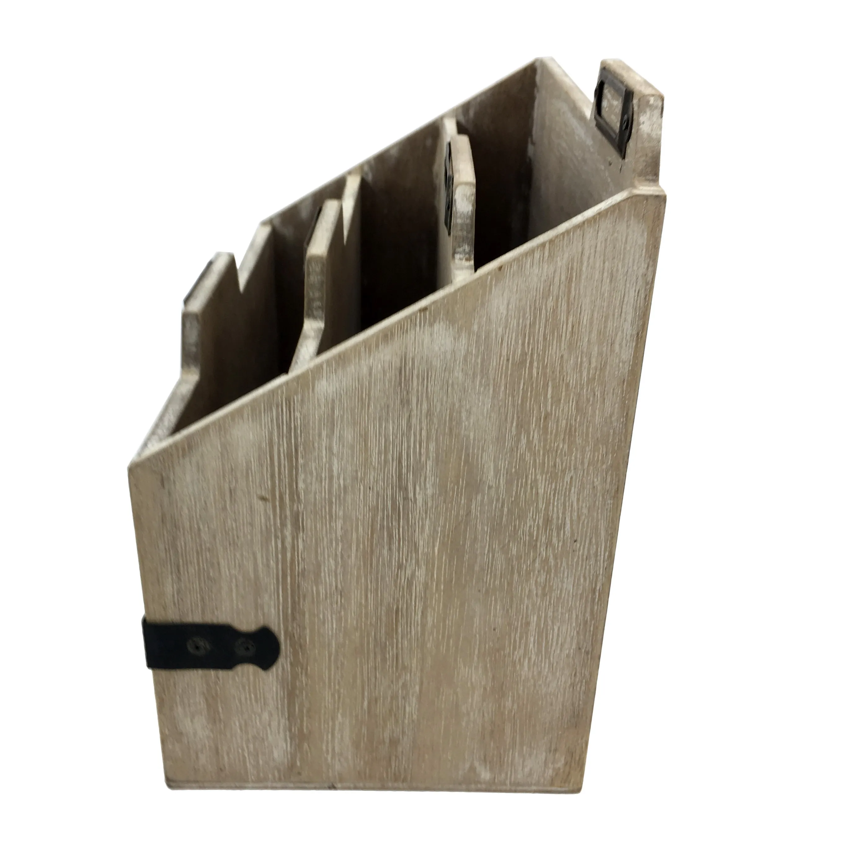 Vintage Rustic Torched Desk Organizer,Countertop Mail And Magazine Rack,Wooden File Holder For Home And Office