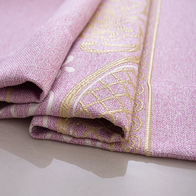 
High shading luxury linen pink embroidered textured blackout european style window curtain for bedroom 