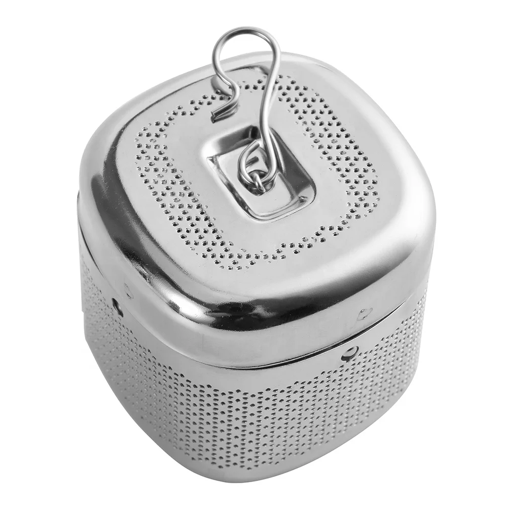 Square Box Shape 304 Stainless Steel Extra Fine Mesh Loose Leaf Tea Infuser With Retractable Chain
