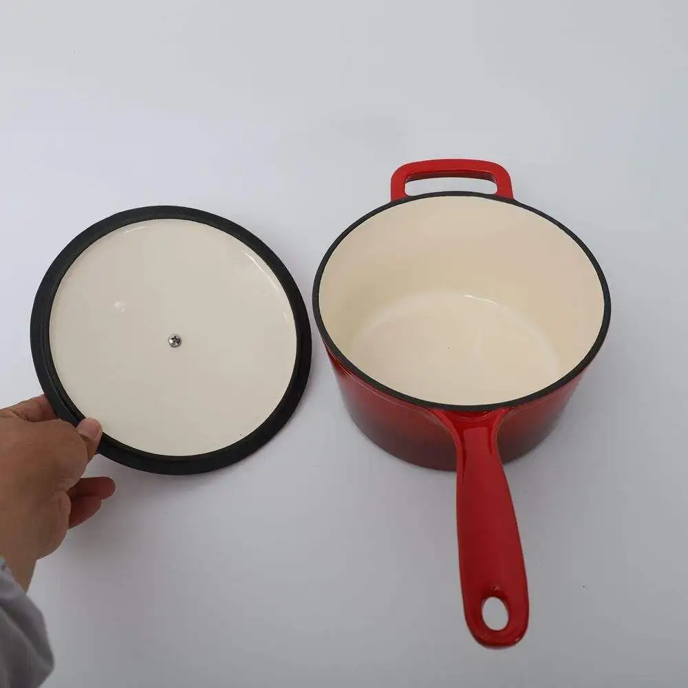 customized logo enamel cast iron sauce pan milk soup pot with handle