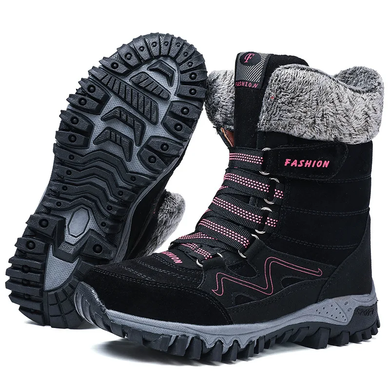High-Top Cotton Plush Lining OEM Waterproof Snow Boots Women Winter Warm Shoes for Outdoor Hiking Ankle Boots