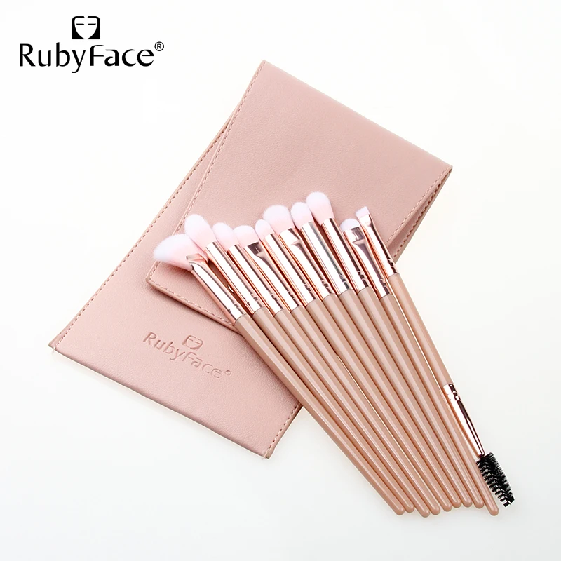 RubyFace makeup brush  eyebursh 10 pcs makeup eyesbrush set with pouch bag case