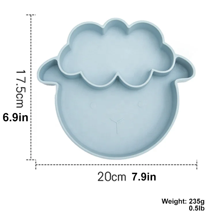 Wholesale BPA Free Non Slip Toddler Cute Sheep Dinner Plate Set Kids Grip Dish Food Feeding Divided Silicone Suction Baby Plate