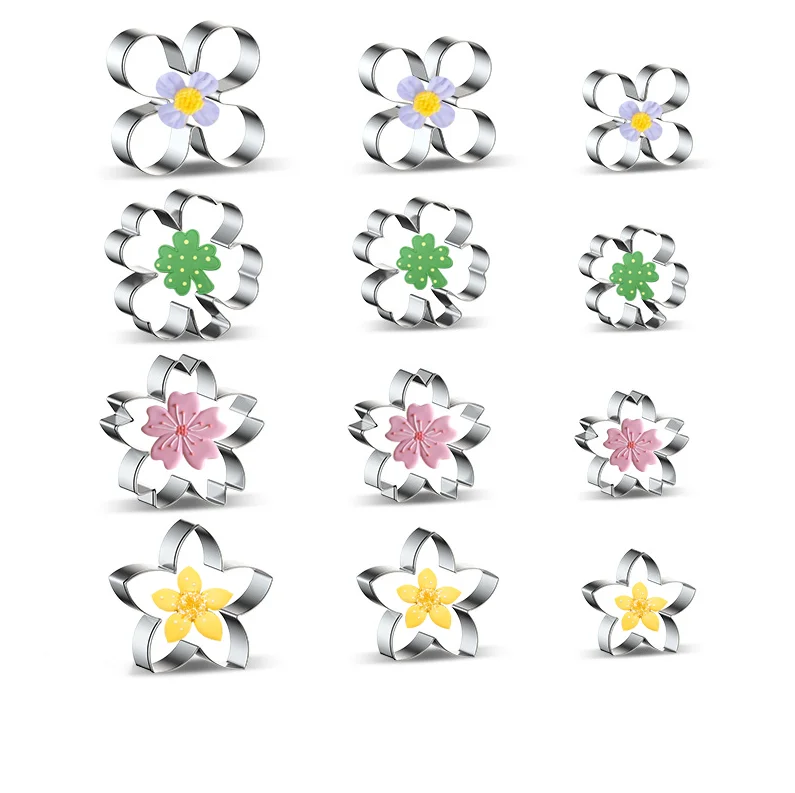 Резак для печенья из нержавеющей стали, резак для печенья, инструменты для выпечки печенья в виде клевера, сакуры, сиреневого плюмерика, инструменты для выпечки печенья