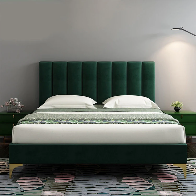 Foshan Factory Direct pink Queen Size Bedroom Furniture Set Velvet Fabric Bed with Storage for Hotel Home Apartment
