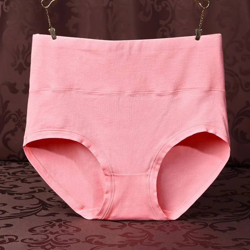 Трусики женские с высокой посадкой, нижнее белье из хлопка и спандекса, мягкие дышащие, большие размеры