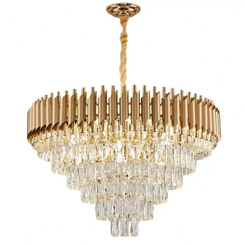 Luxury Round Indoor Egyptian Gold Oval Led Home Modern Crystal Chandeliers Hanging Light Hotel Foyer Staircase Designer