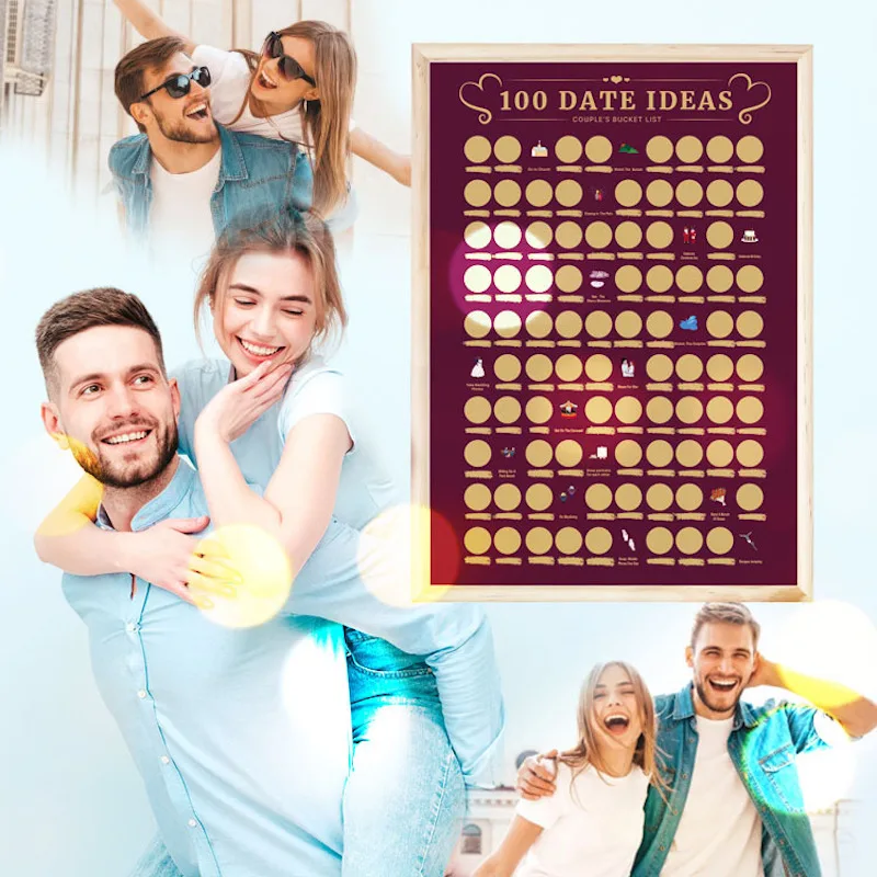 100 Dates Scratch Off Poster - Couples Bucket List Map Custom Usage - Valentine Day Idea ( 42x59.4cm) as Picture Paper Tube