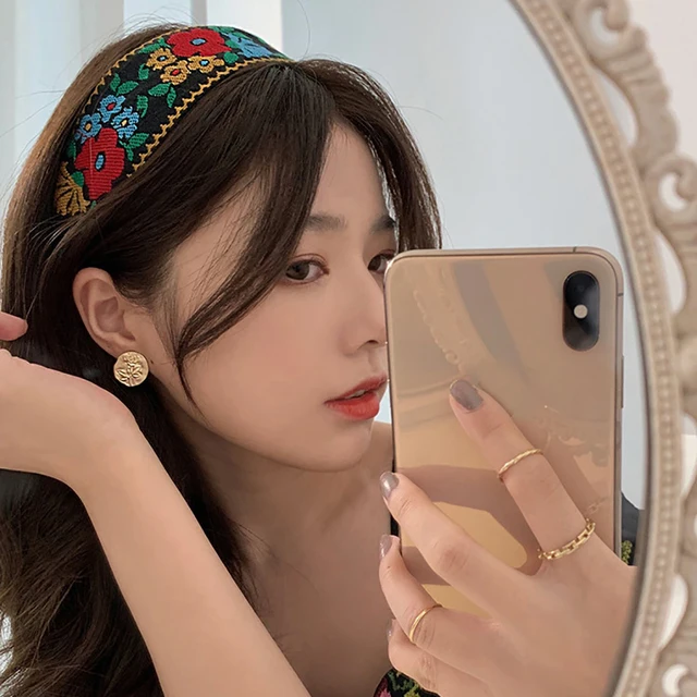  Bezel Headbands Girls Hair Accessories For Women Flower Printing Ethnic Hoop Vintage Embroidery