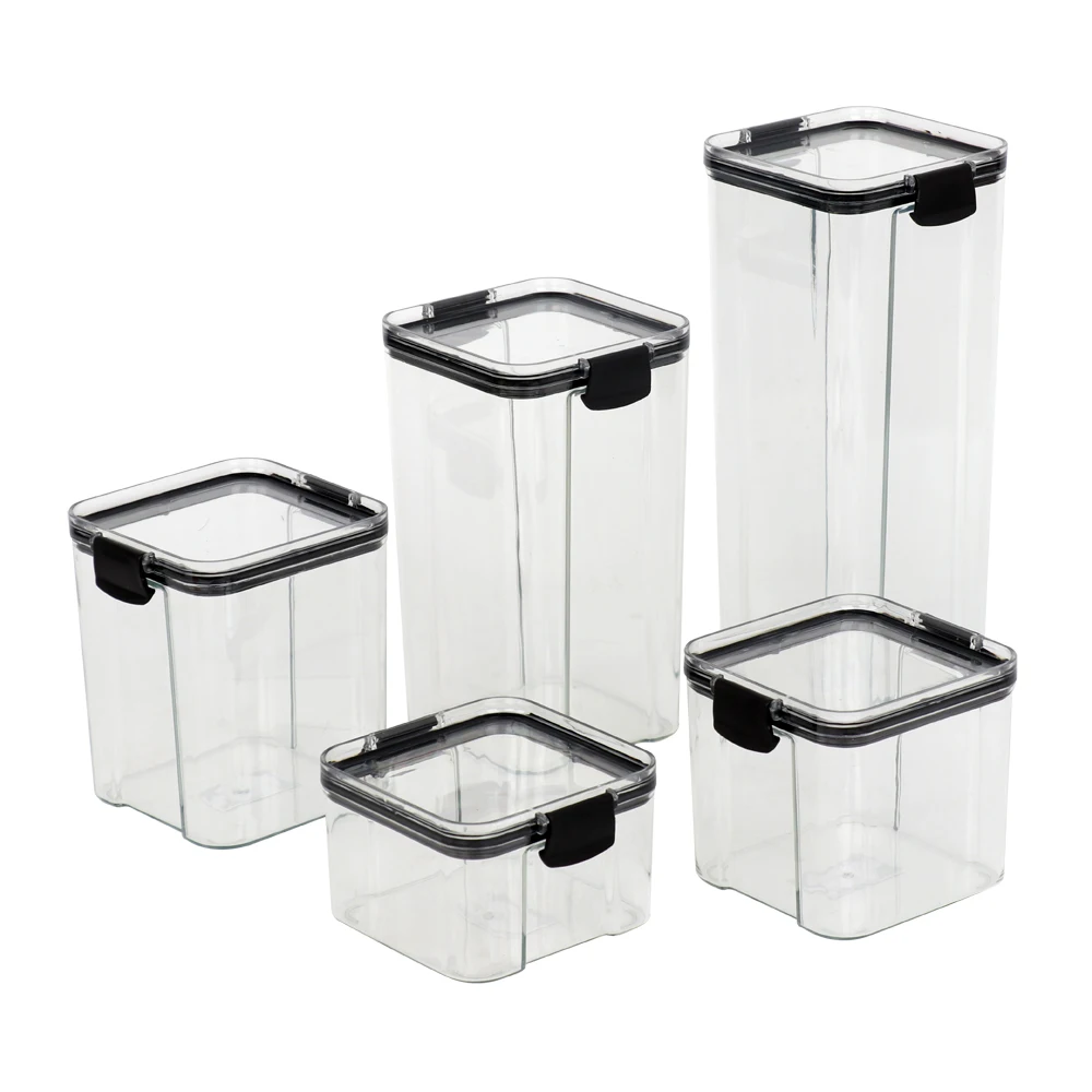 5 Pieces Kitchen Transparent BPA Free Plastic Stackable Airtight Food Container Storage Box Sets