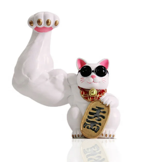 Large size 32cm Ceramic big Arm Muscle Strong  Lucky Cat  Opening Fortune cat maneki neko for business gift
