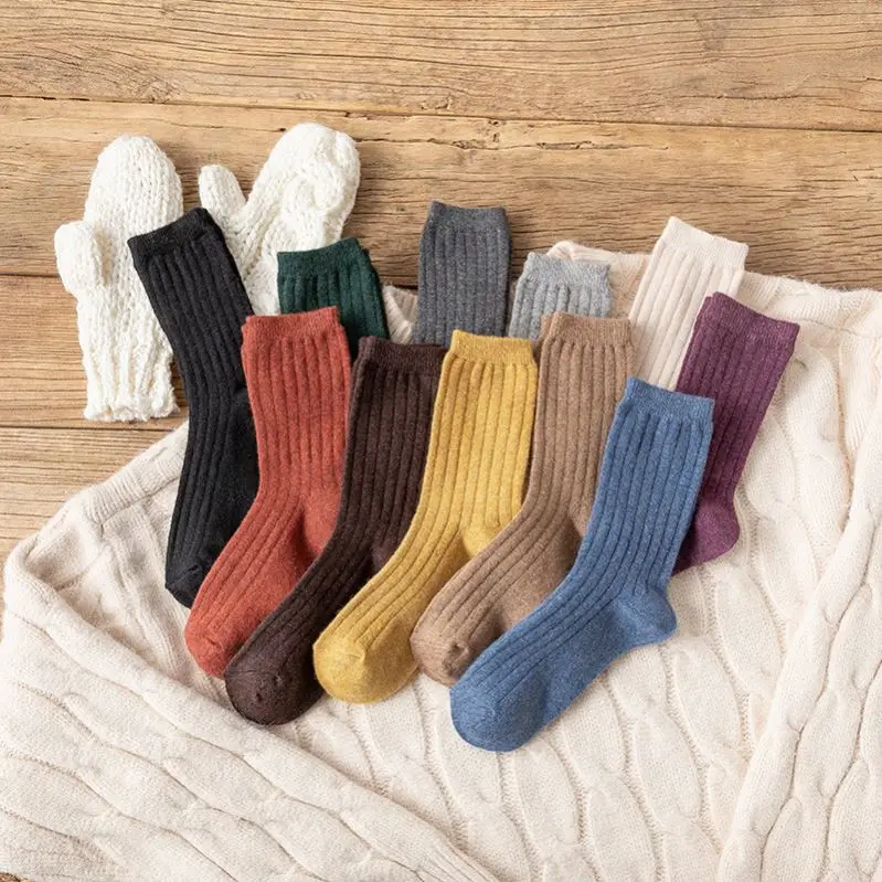 Осенне-зимние Новые товары однотонные японские Ретро женские носки альпака в стиле Харадзюку Базовые с ворсом и рисунком