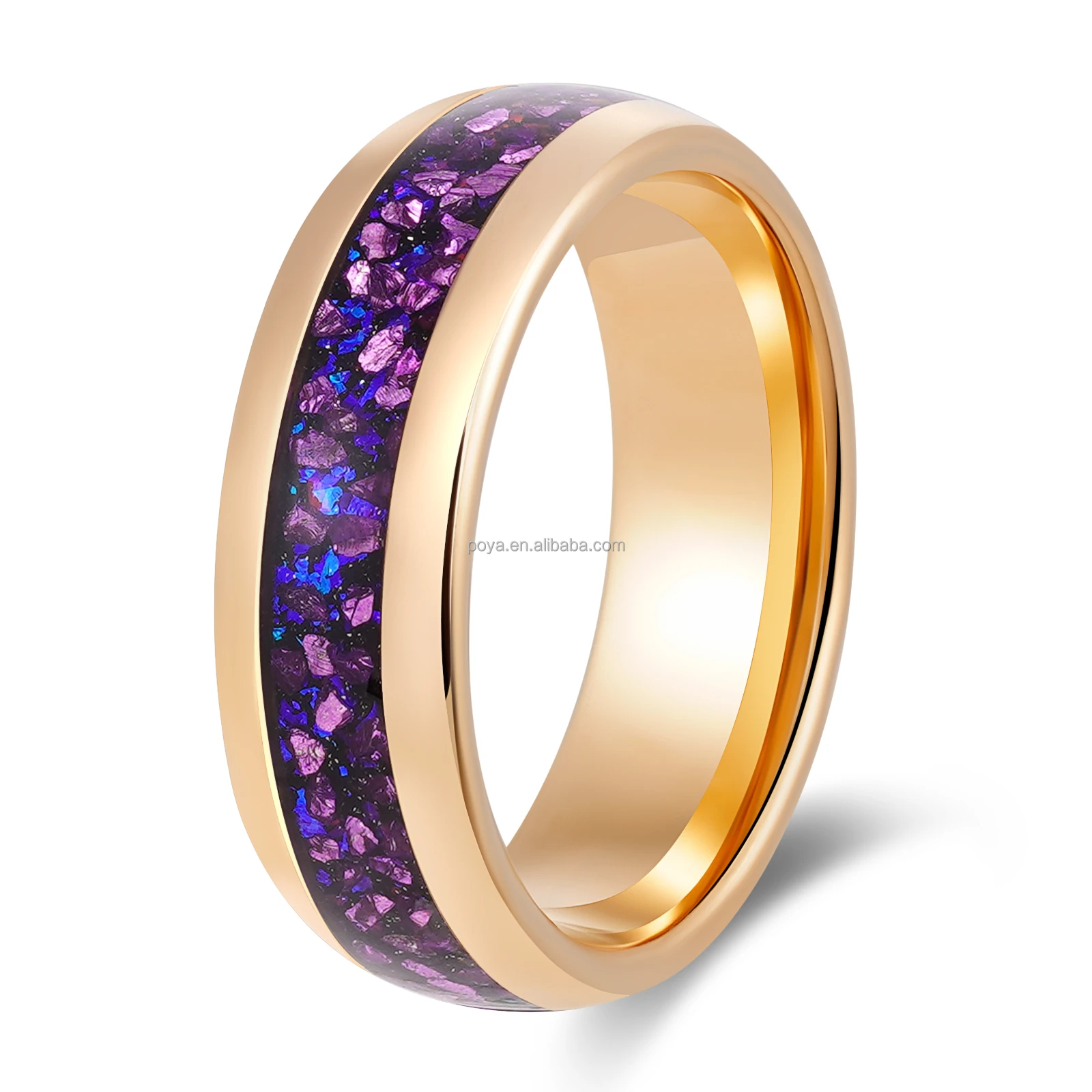 Poya 6mm Purple Amethyst Sandstone Inlay Rose Gold Plated Tungsten Ring