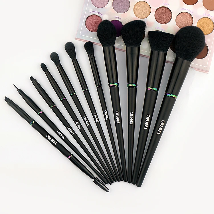 Black Foundation Makeup Brush Custom Logo Cruelty Free Wood Handle Synthetic Hair Premium Black Brush Set Makeup with Bag