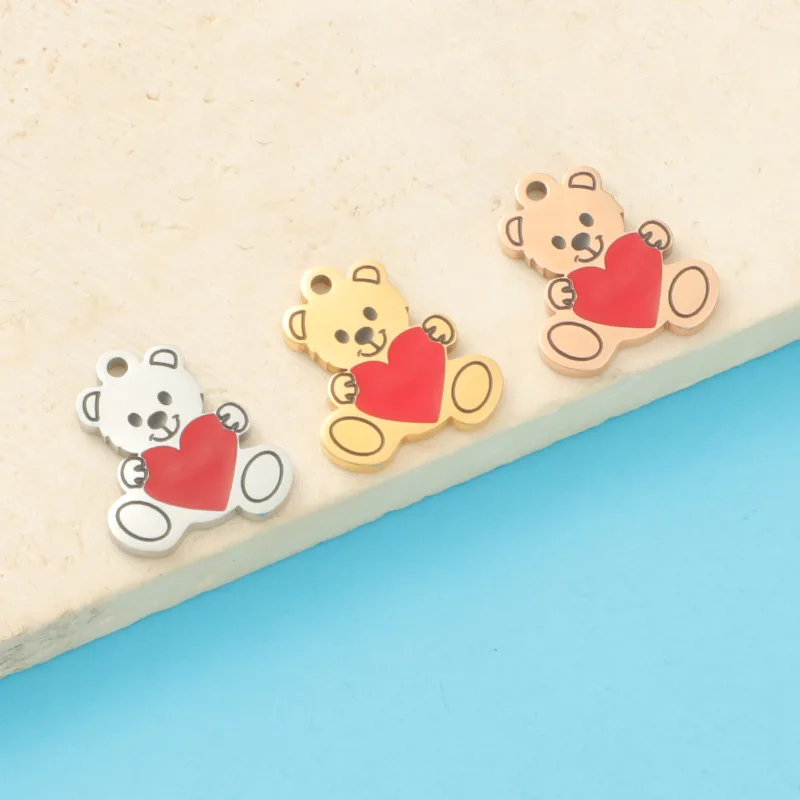 Fashion Stainless Steel Charm Teddy Bear Decorative Cute Charms For Pendant Necklace Jewelry Making