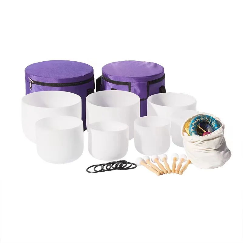 6-12inch Chakra Singing Bowl Set Sound Healing Healthy Free Mallets and O Rings Frosted Crystal Singing Bowls