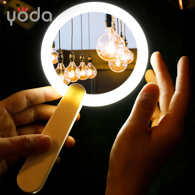 usb rechargeable smart portable compact rotated magnetic hand led make up mini cosmetic mirror with light