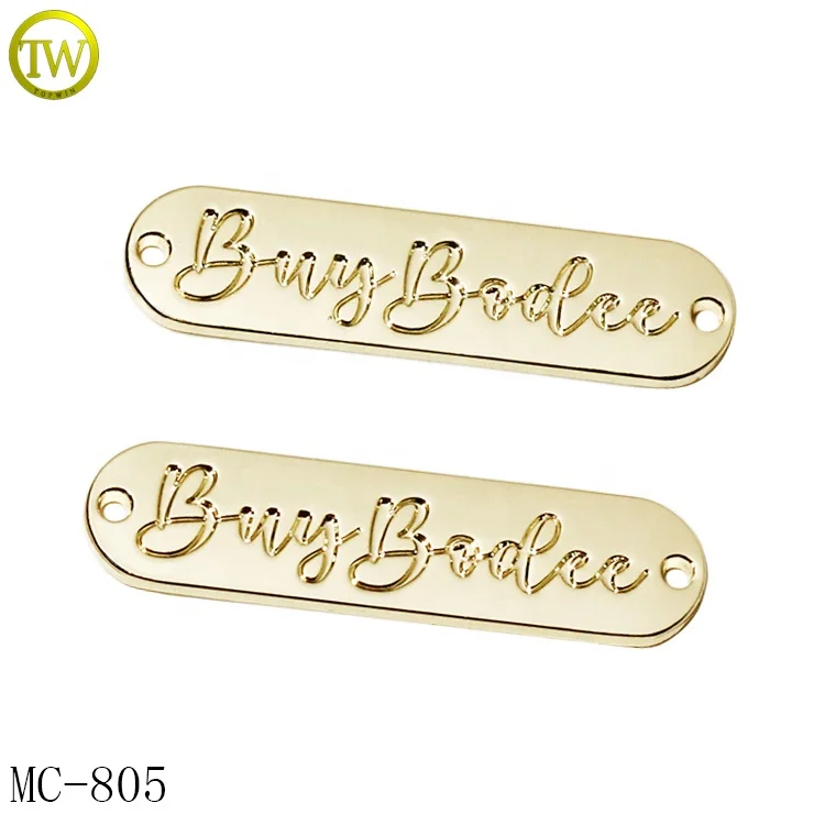 Custom Engraved Brand Logo Badge Sewing 2 Holes Metal Garment Label Tags For Women Clothes