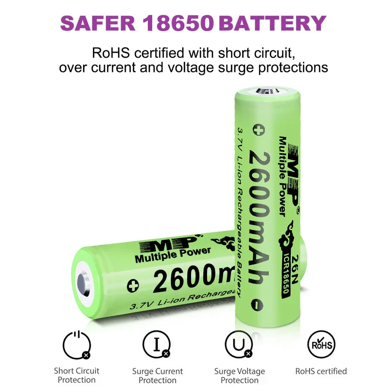 Grade A Flat Top Cell Original Full Capacity 18650 2600mAh 3.7V Li-ion Battery