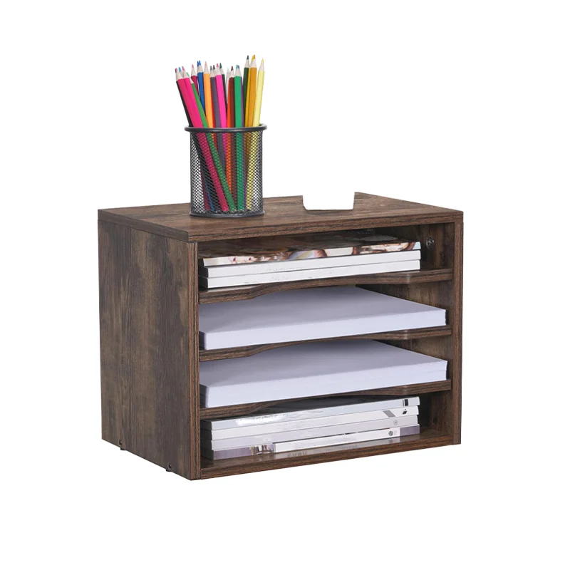 WOQI Vintage Wooden File Folder with 3 Adjustable Shelves for School & Home Office Wood Crafts Wooden Boxes