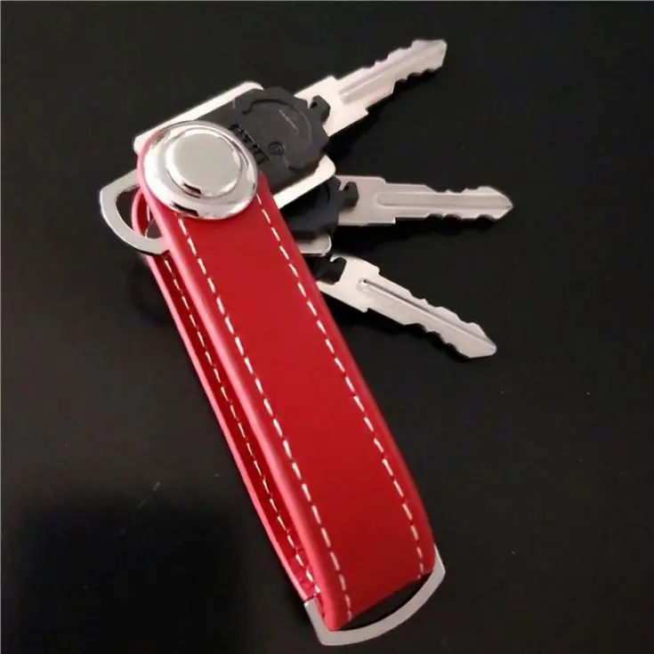 2021  Portable Genuine Leather Smart Key Holder Wallet Compact Car Key Organizer Ring Pocket Carrying Tool
