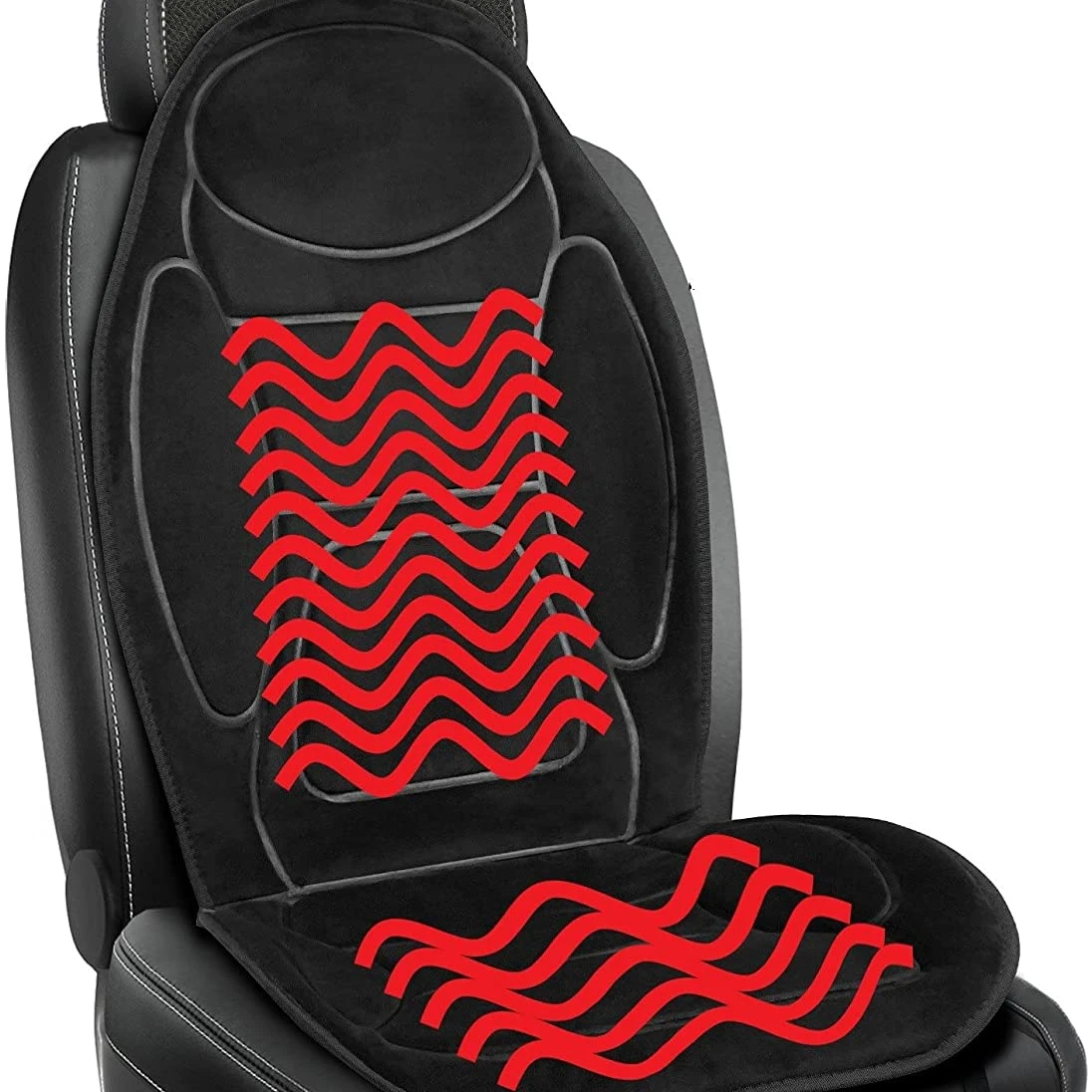 Black Soft Warm Velour 12V Seat Cushion With Lumbar Support Cushion Soft Cover Pad Warming Car Seat