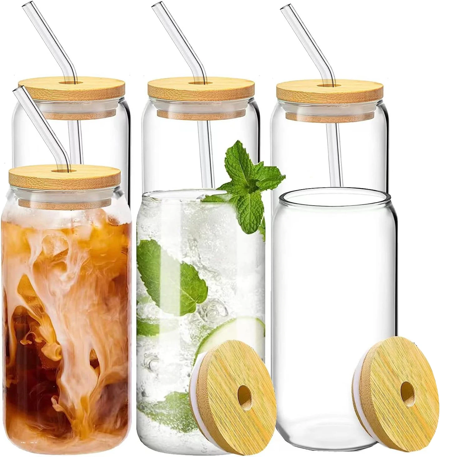 16oz Clear Sublimation Drinking Borosilicate Glass Beer Mug Can Shaped Glass Cup Mugs With Bamboo Lid And Straw