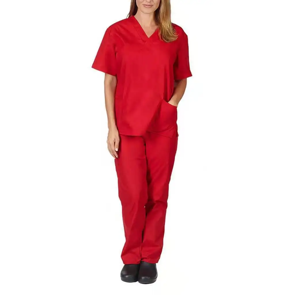 In stock Wholesale  High Quality 4 Way Stretch Spandex Scrubs For Women And Men V Neck Hospital Uniform Medical Sets
