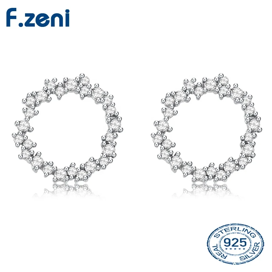 925 sterling silver earrings lady white gold plated korean style party statement stud circle girl bling earrings