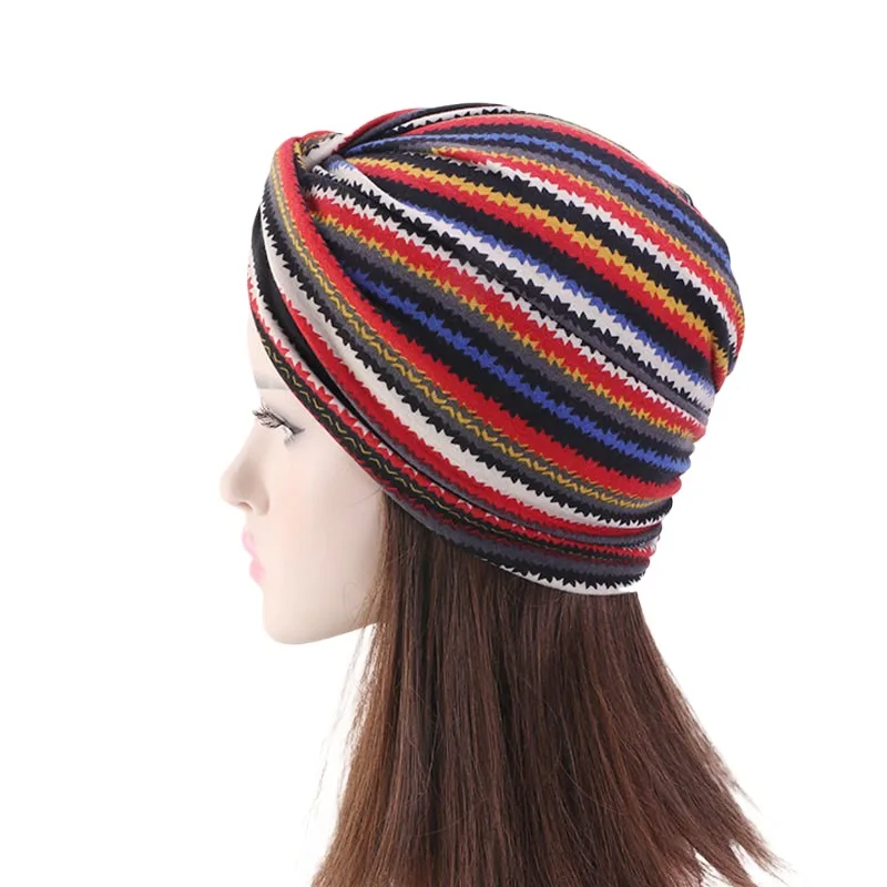 Wholesale Custom Logo Hair Accessories African Pattern Twist Turbans Head Wrap Muslim Polyester Turban Caps For Women