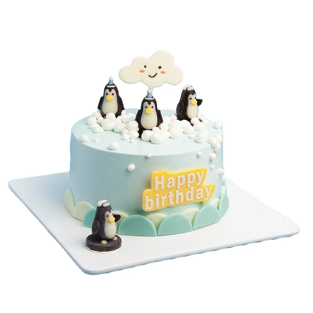 Creative Design Birthday Cake Decoration Candy Chocolate Cake Toppers For Party , Birthday penguin Birthday Cake