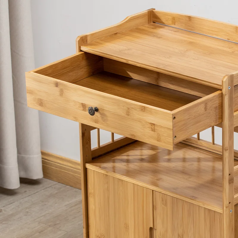 Rack Tool Car Three Layer Hair Salon Locker Solid Beauty Table Drawer Bamboo Trolley Storage Cart