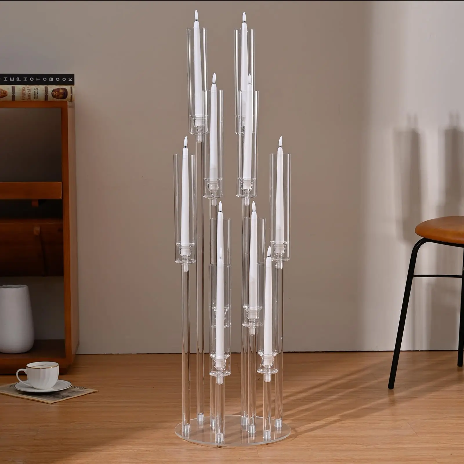 Elegant 10 arm tall glass crystal candelabra candle holders centerpieces for wedding decoration wholesale