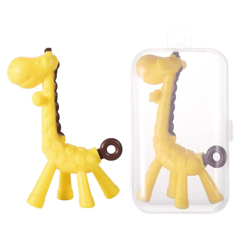 
Wholesale Food Grade Giraffe Shape Baby rubber Toys Silicone Teether BPA Free with case one set 